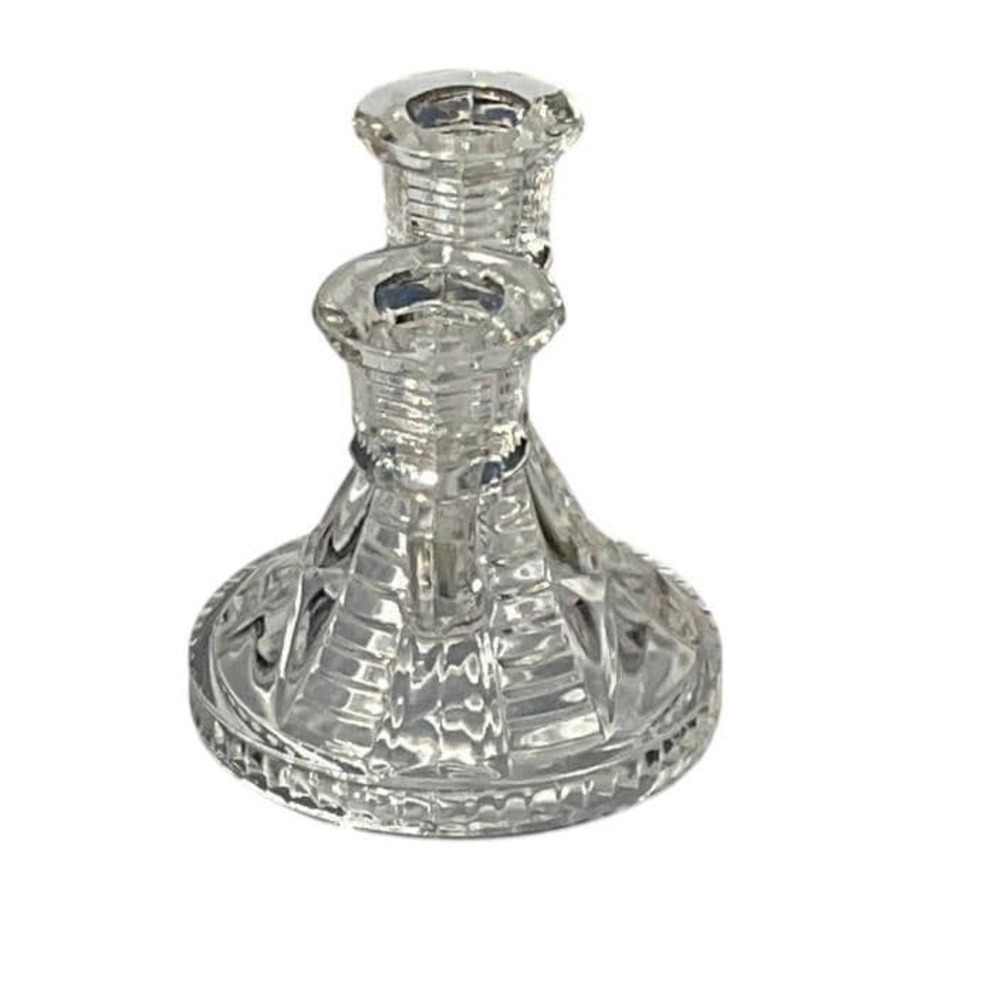 Vtg Cut Glass Double Candle Holder Pair Crystal Candlestick Pressed Glass MCM - Picture 9 of 14
